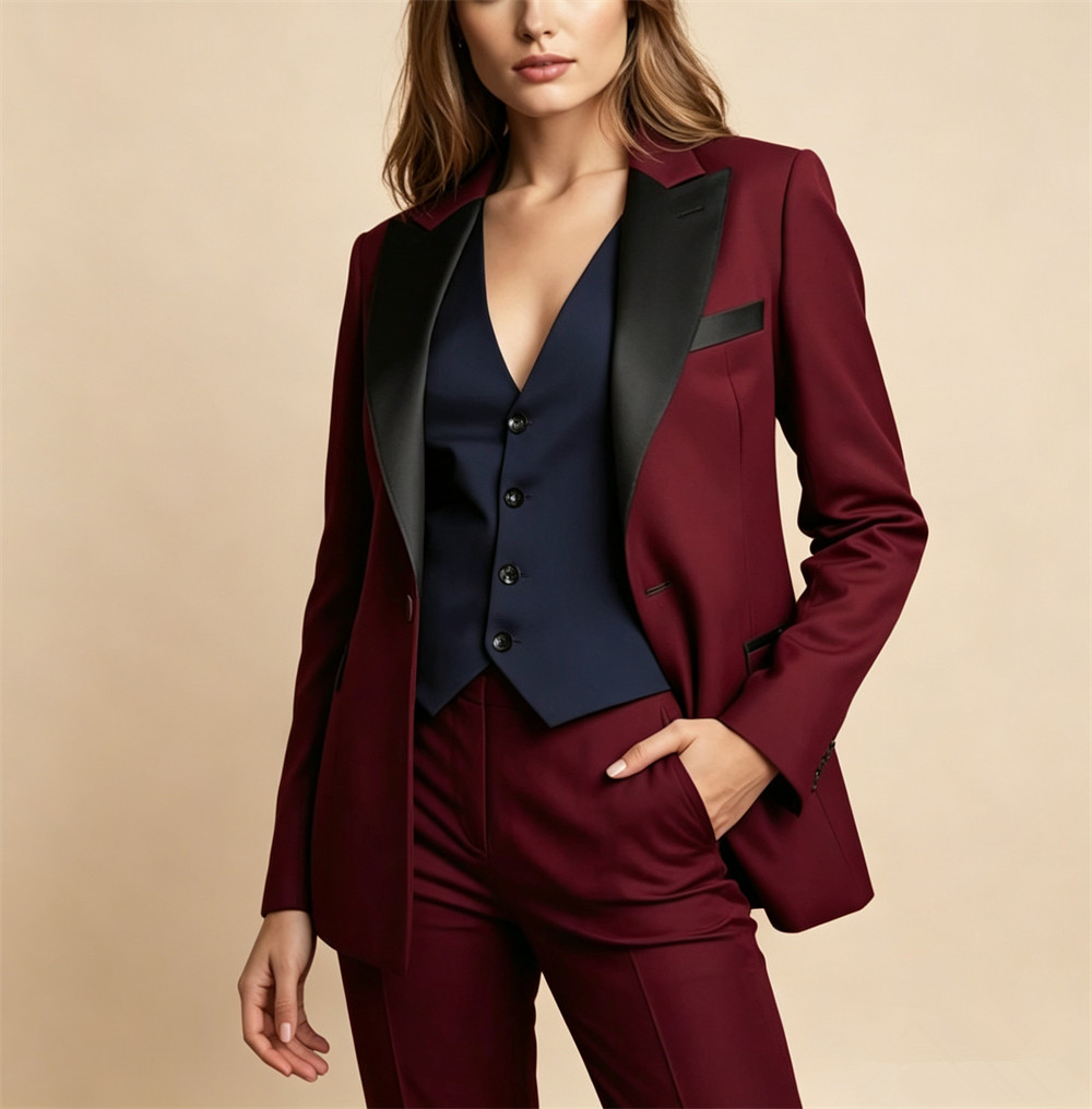 Women Formal Wear Vest - Setelan Wanita Burgundy Elegan 3 Potong