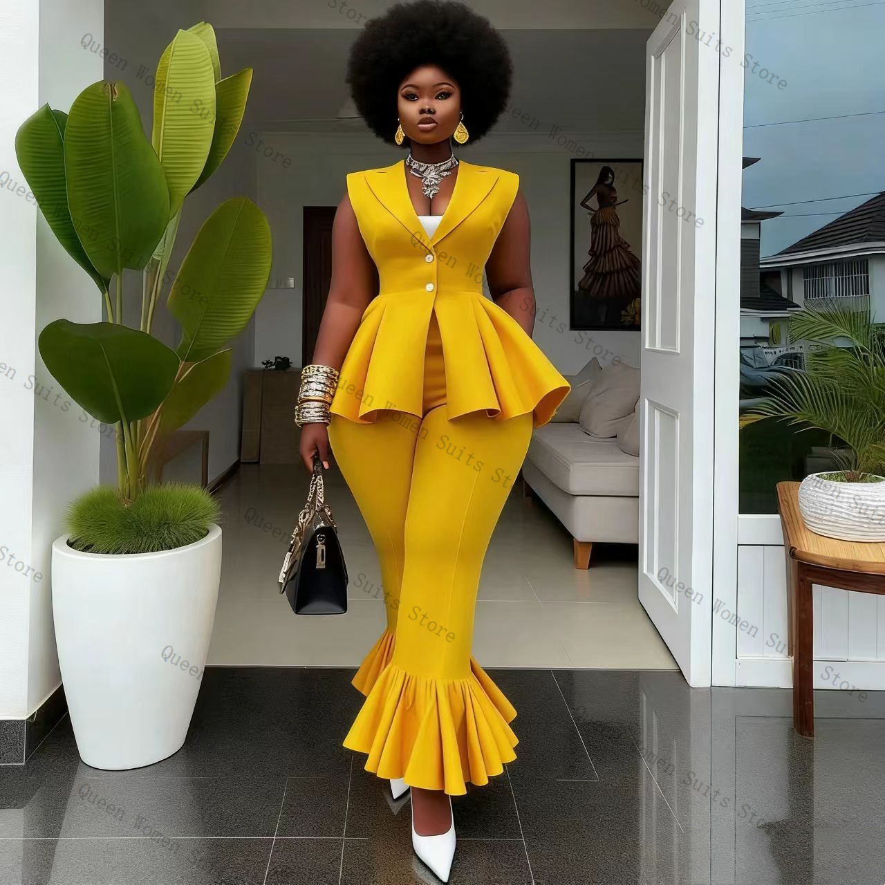 Women Formal Wear Vest - Setelan Celana Wanita Kuning 2 Potong