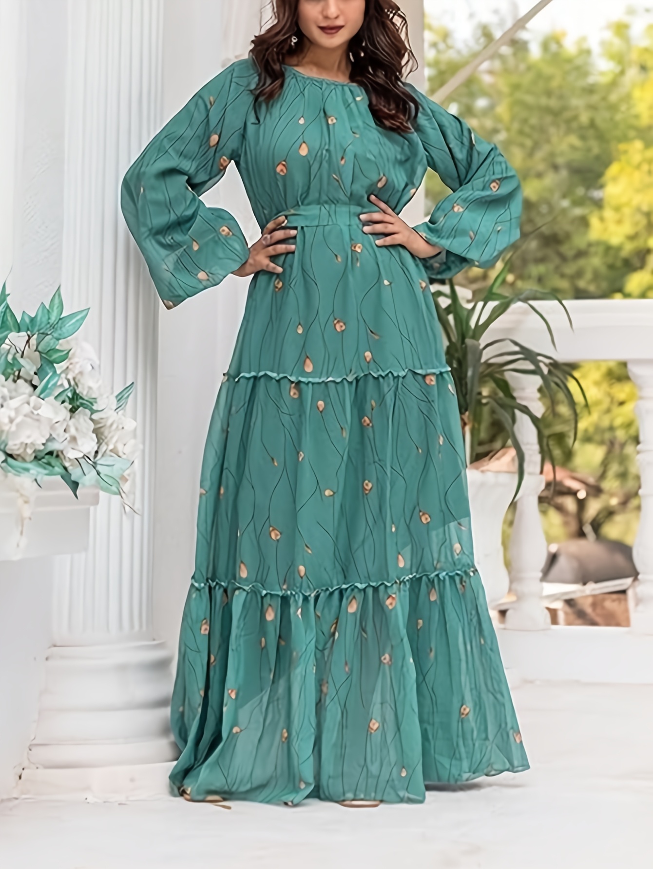 Gaun longgar bermotif hijau re - Women'S Green Formal Wear ulasan dan harga