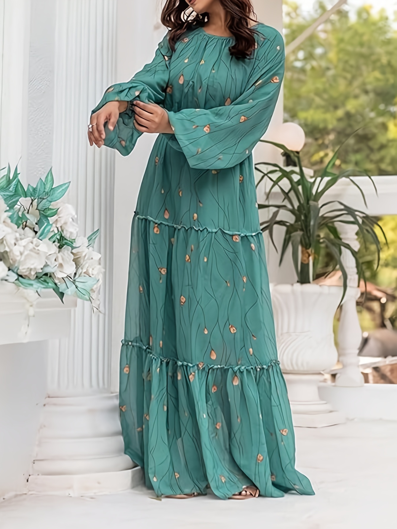 Gaun longgar bermotif hijau re - Women'S Green Formal Wear ulasan dan harga