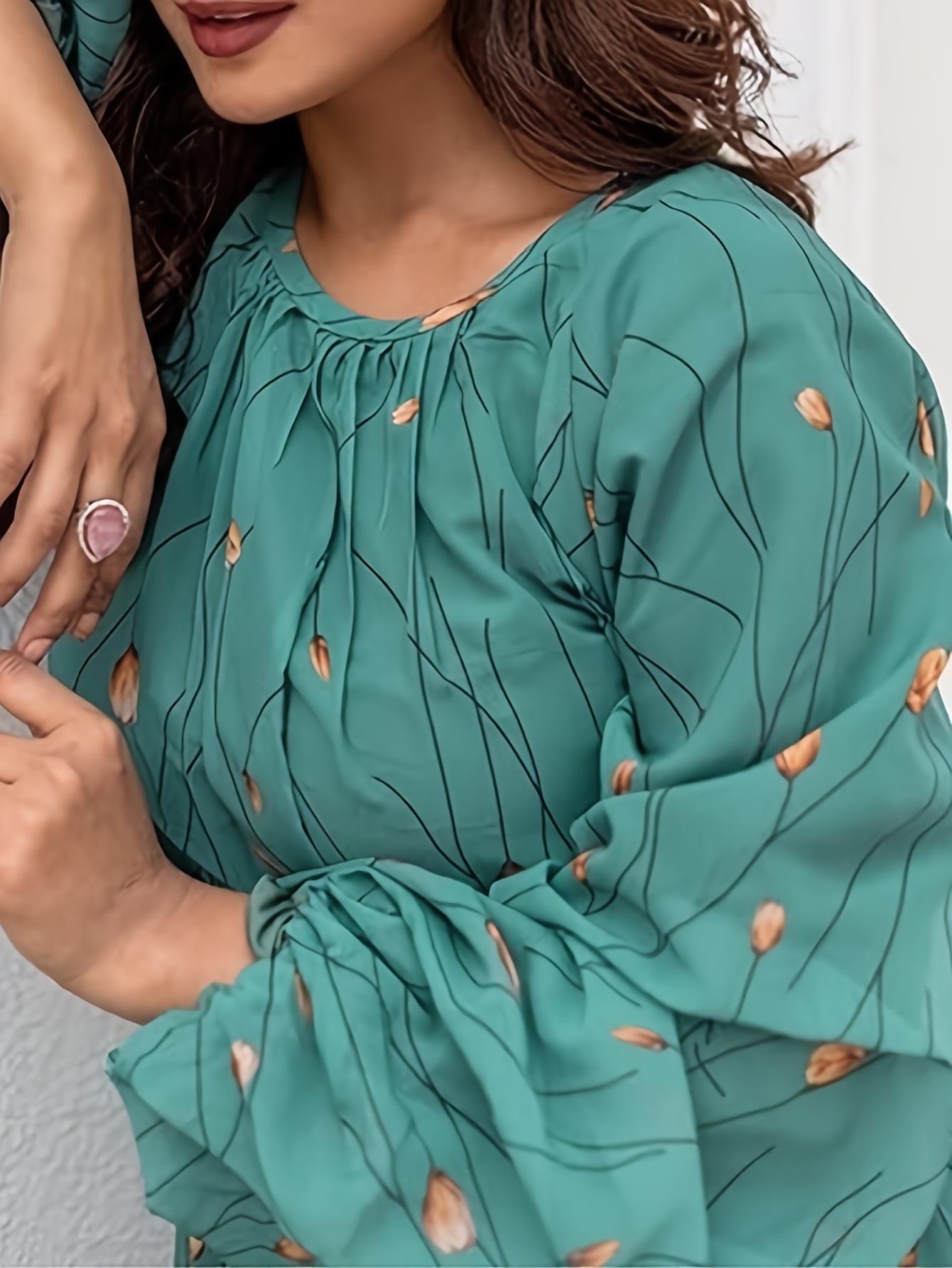 Gaun longgar bermotif hijau re - Women'S Green Formal Wear ulasan dan harga