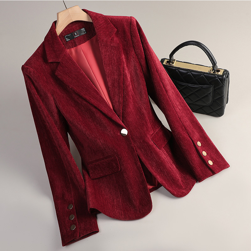 Blazer Beludru Emas Kuning Wan - Women Formal Wear Blazers ulasan dan harga