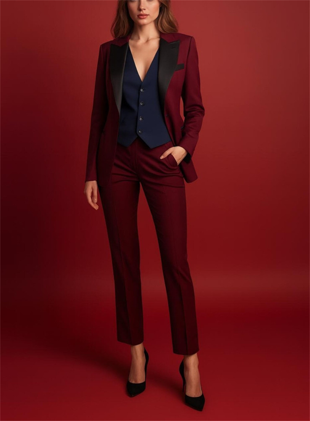 Setelan Wanita Burgundy Elegan - Women Formal Wear Vest ulasan dan harga