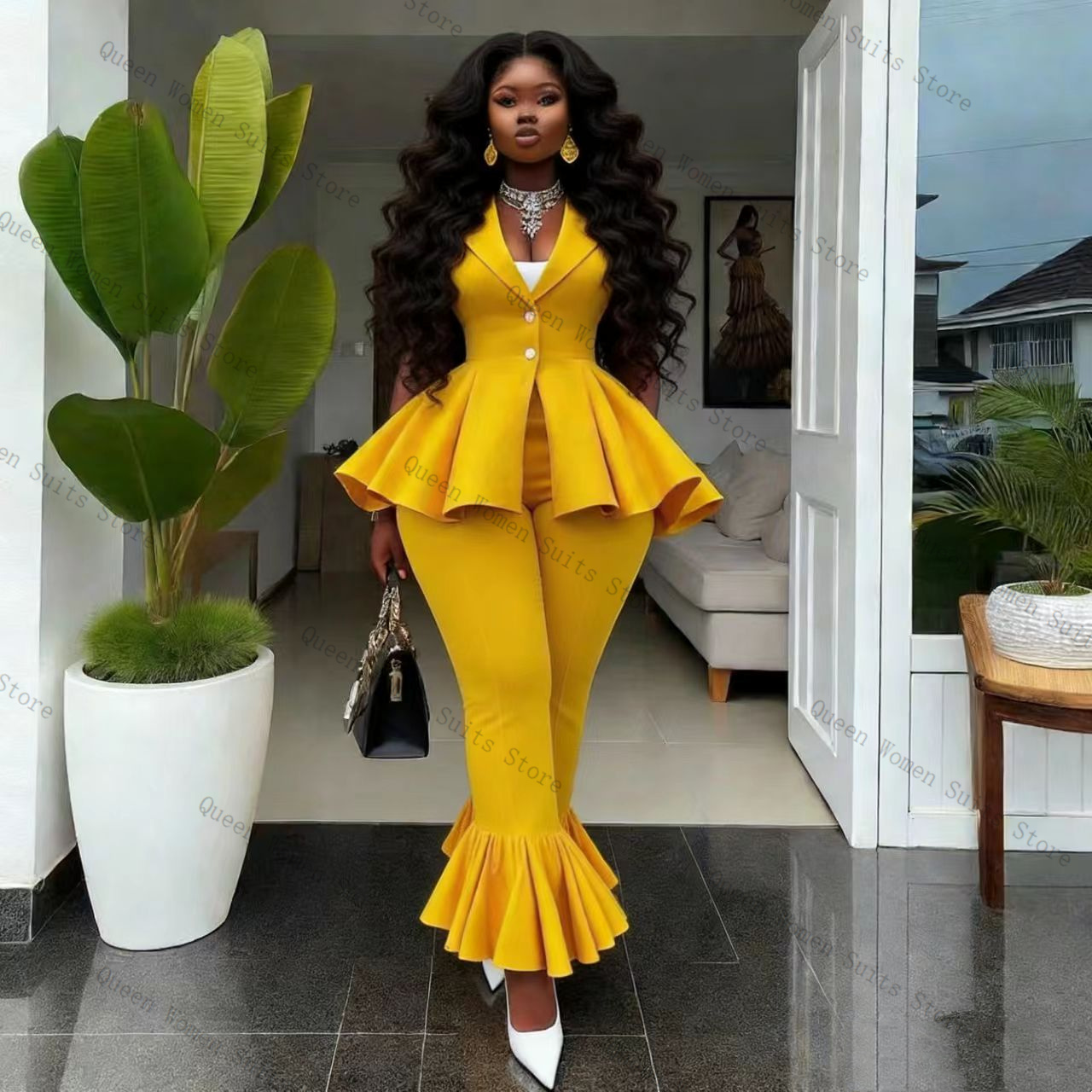 Setelan Celana Wanita Kuning 2 - Women Formal Wear Vest ulasan dan harga